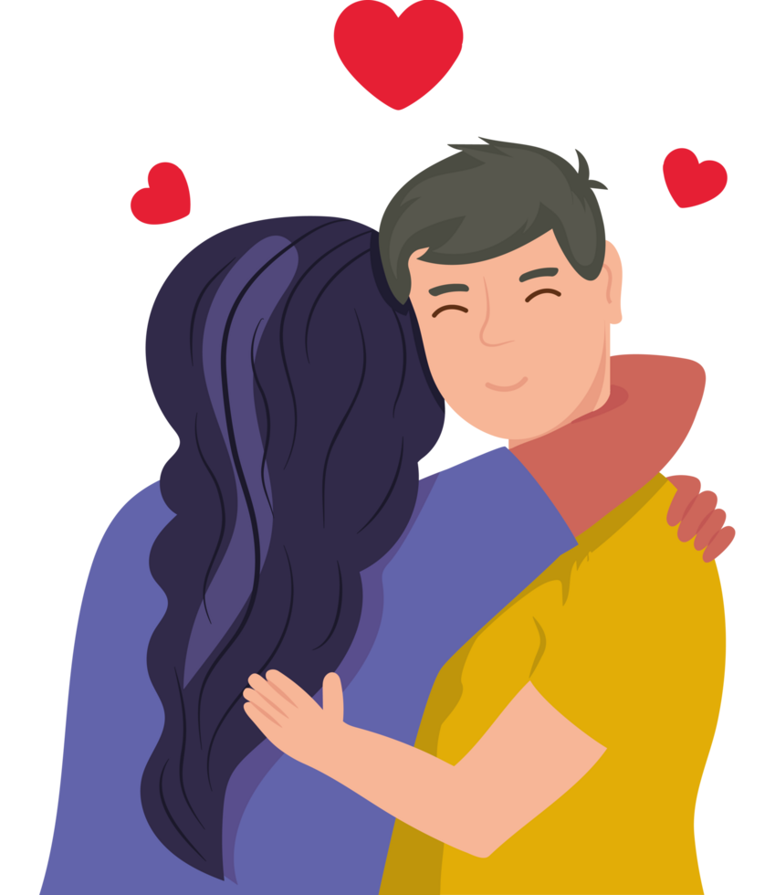 A man and woman hugging with hearts above them png