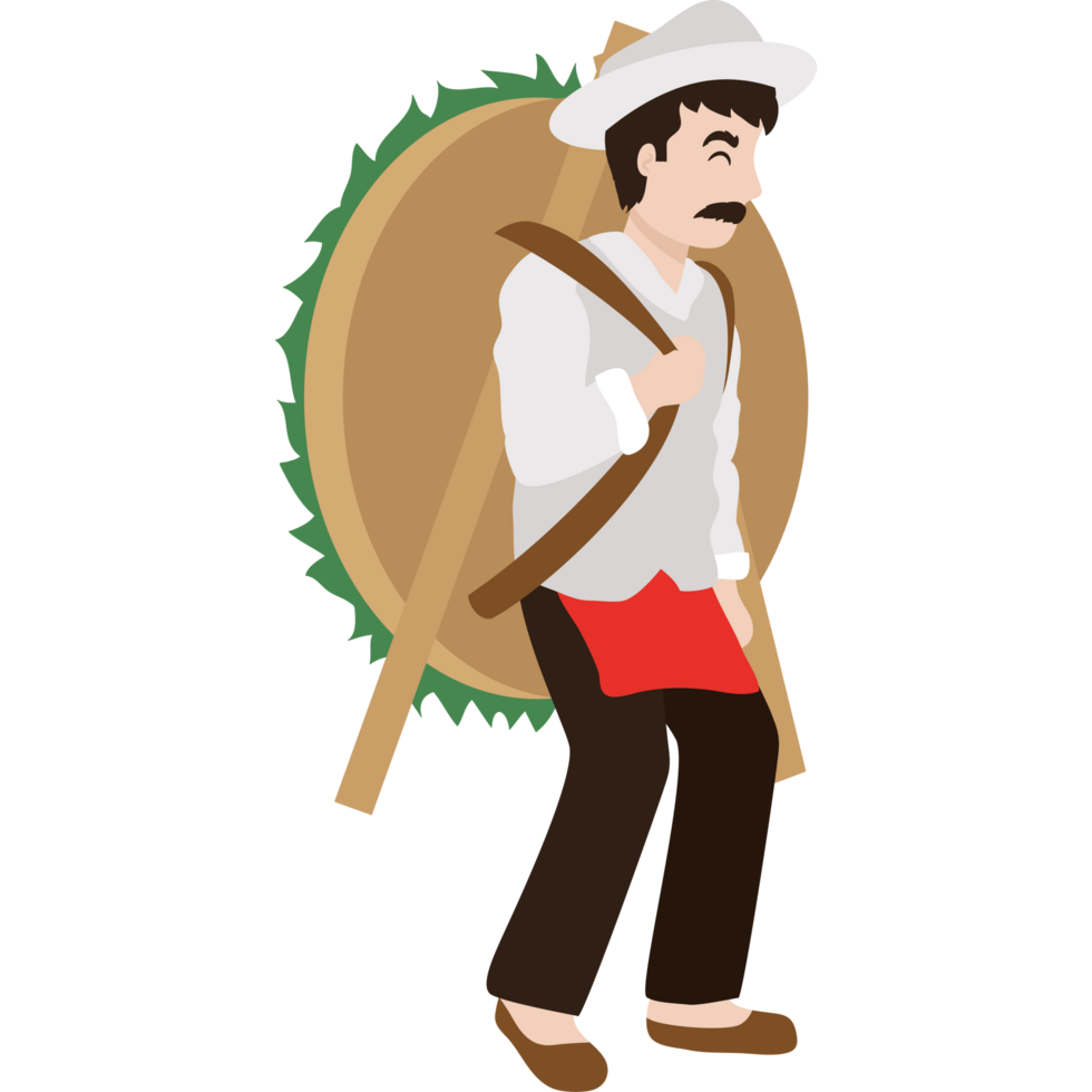 A man in a mexican hat and hat carrying a large wooden barrel png