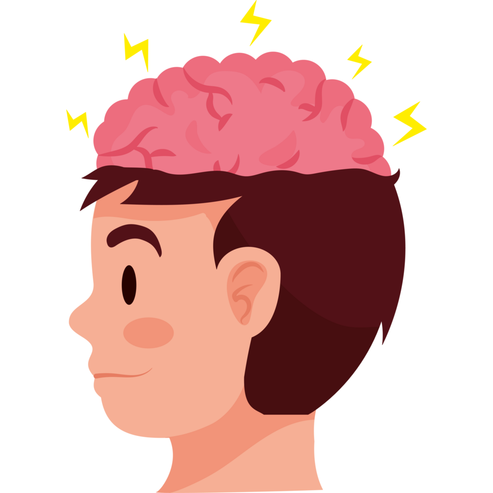 A cartoon man with a brain in his head png