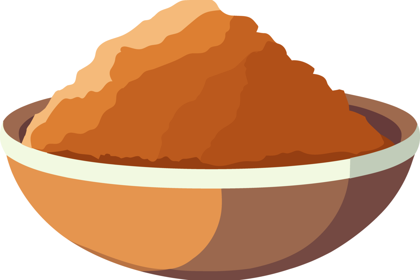 A bowl of brown powder in a flat design png