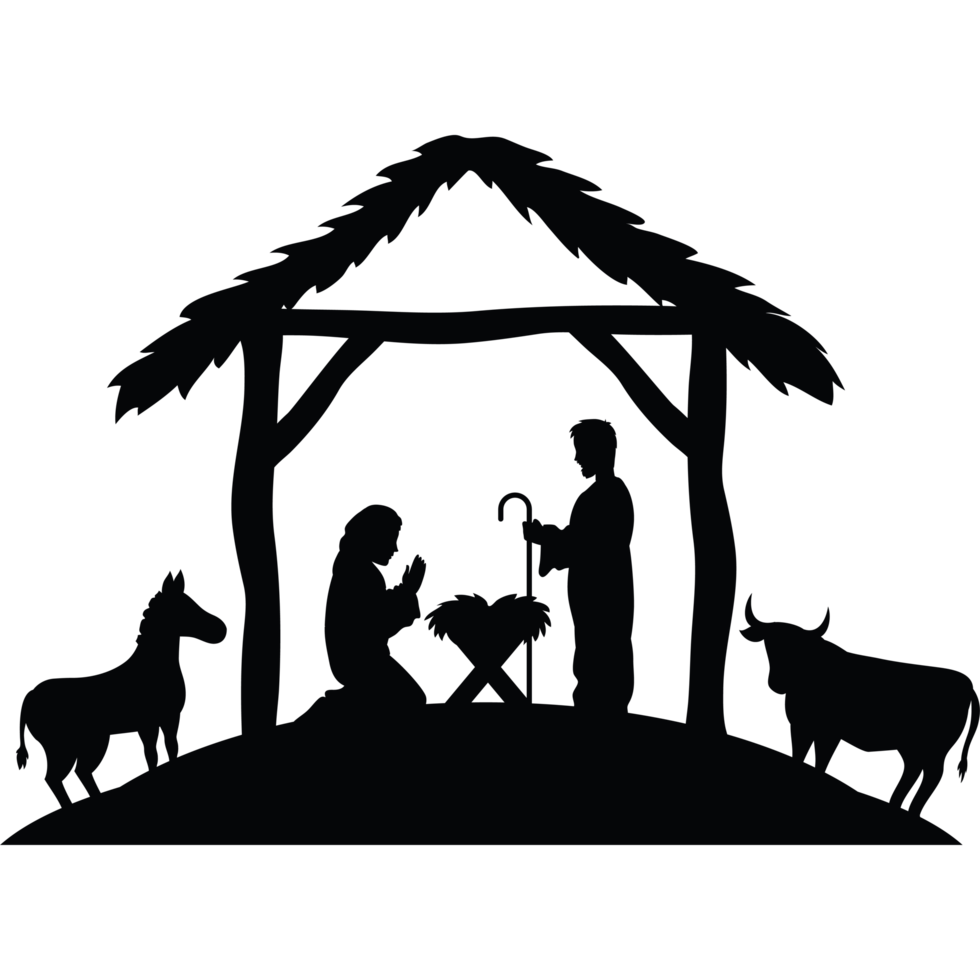 Nativity scene with a manger and animals png