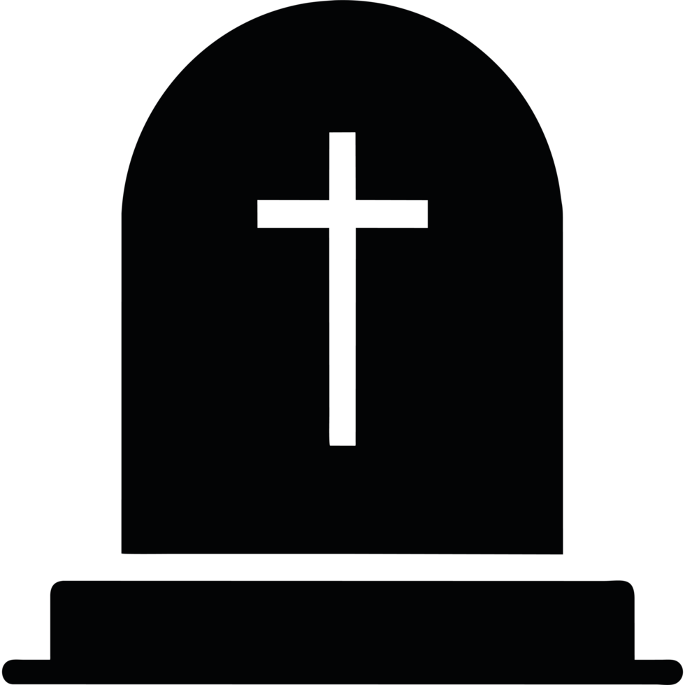 A black tombstone with a cross on it png