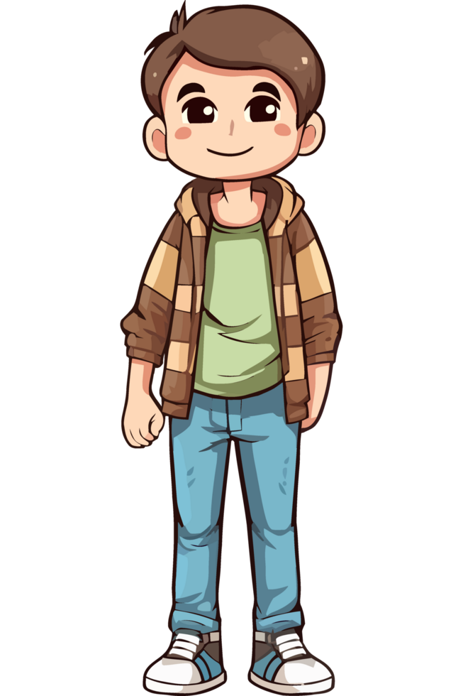 Cartoon boy in jeans and jacket standing png