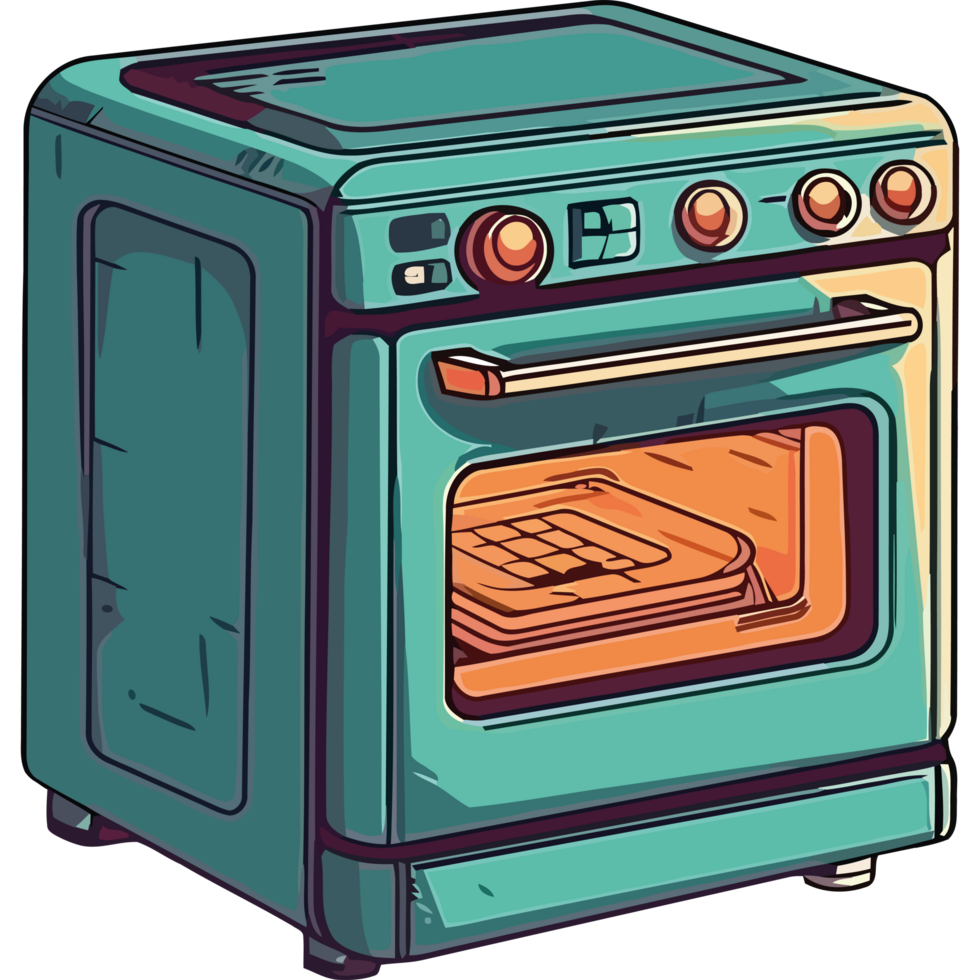 An illustration of a blue oven with a door open png