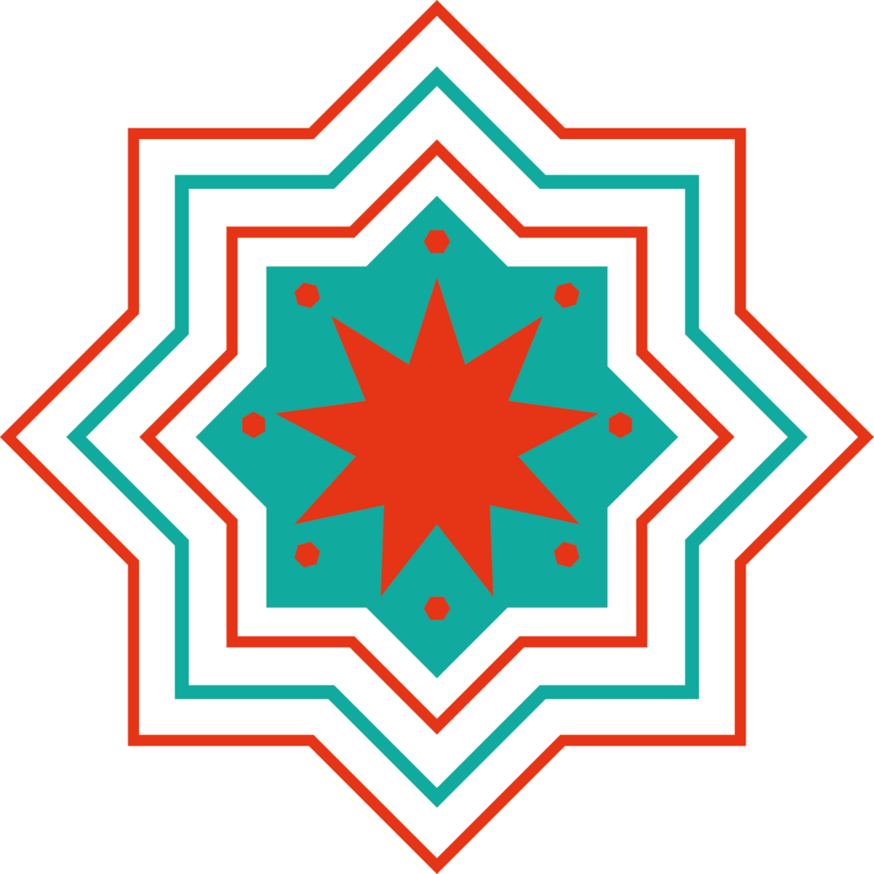 A red and blue star in a geometric pattern png