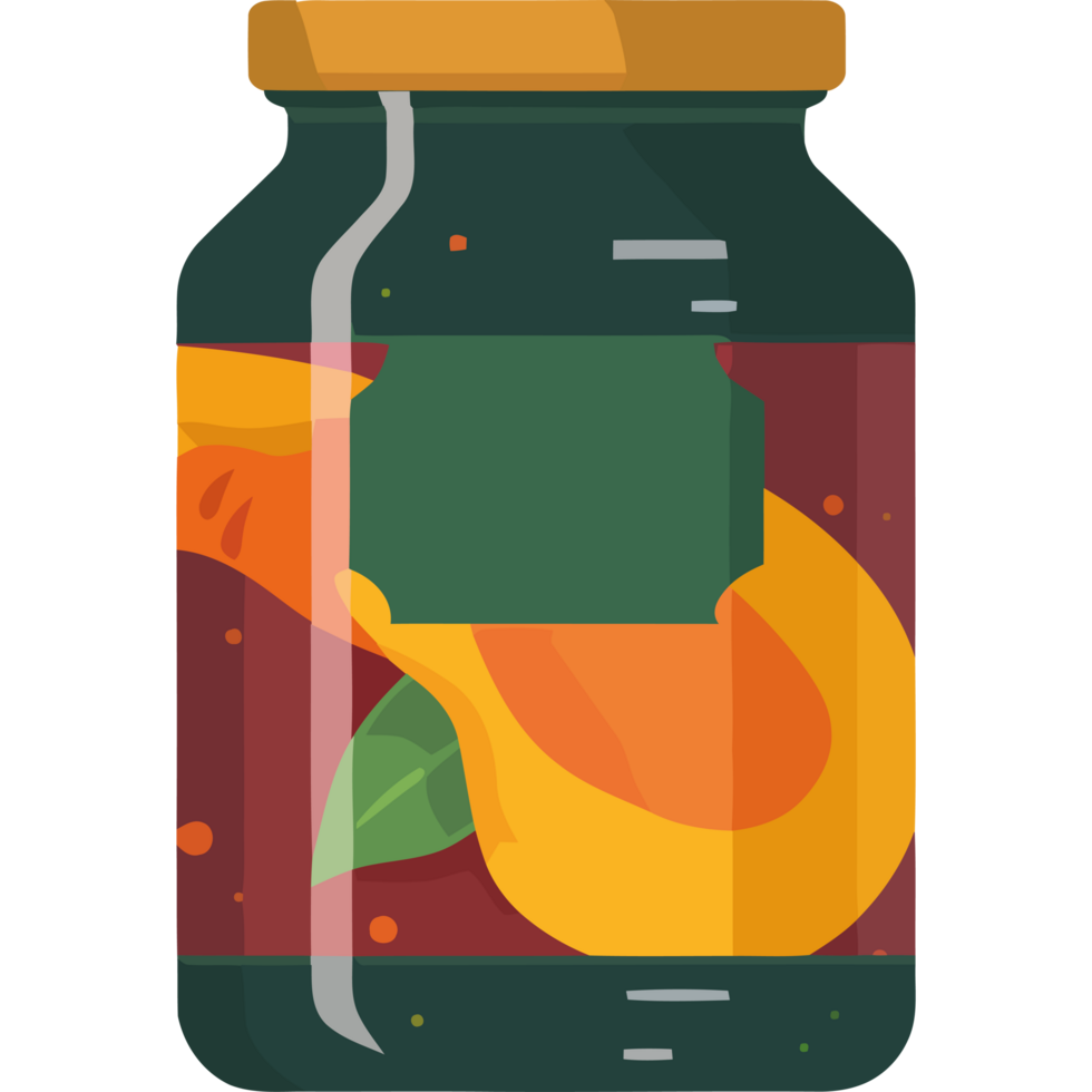 A jar of pickled fruit with a label png