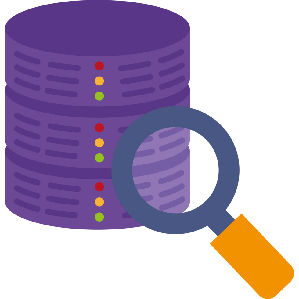 A magnifying glass is over a stack of data png