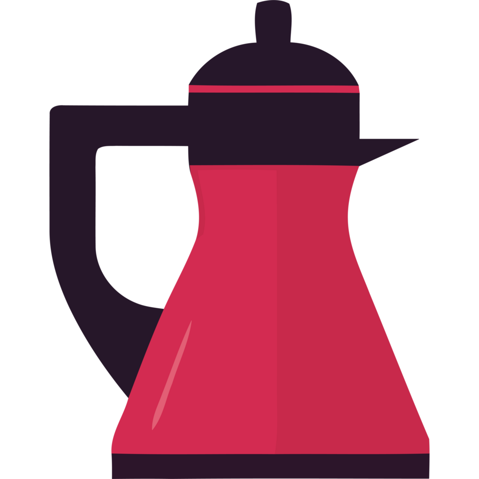 A red coffee pot with a black lid png