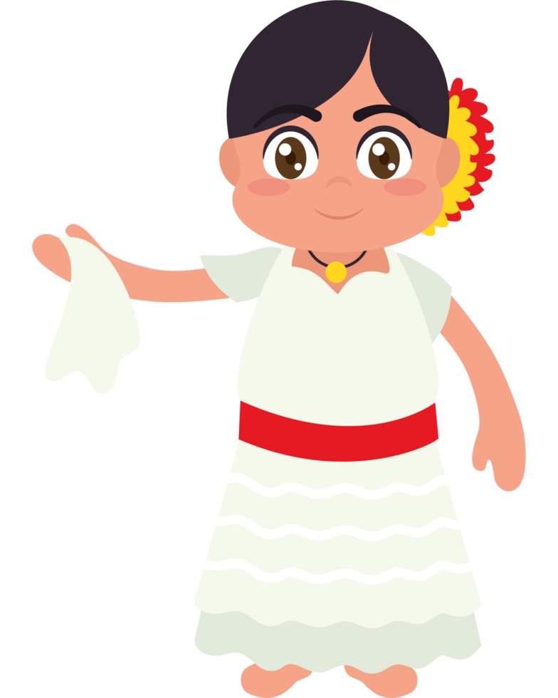 A cartoon girl in a mexican dress holding a towel png