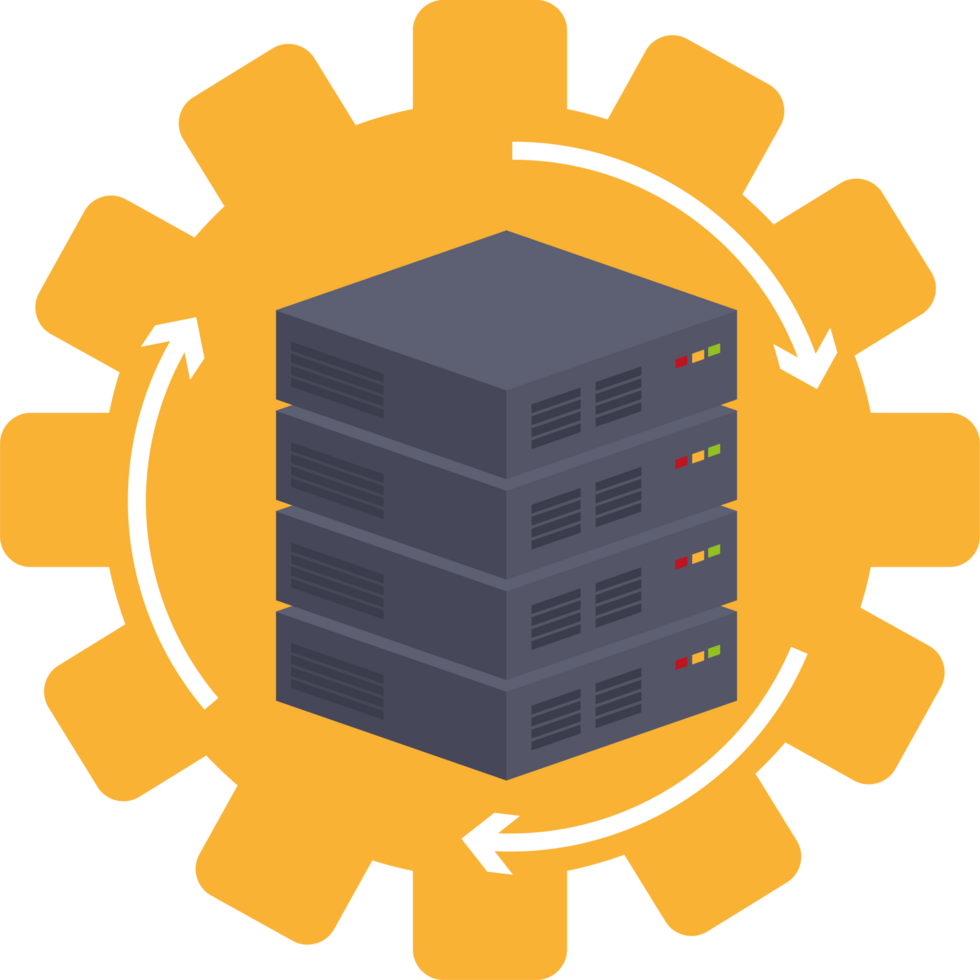 A server with three stacks of servers in a gear png
