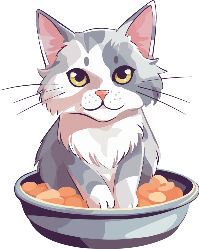 A cat sitting in a bowl of food png