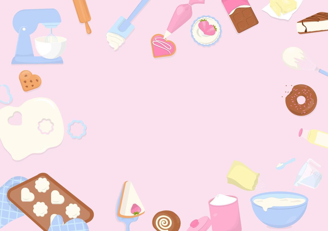 Baking bakery and baked goods on pink background vector