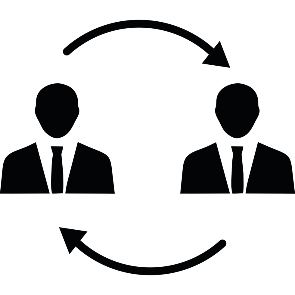 A black and white illustration of two people in a circle png
