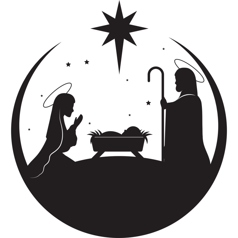 Nativity scene with jesus and mary in the center png