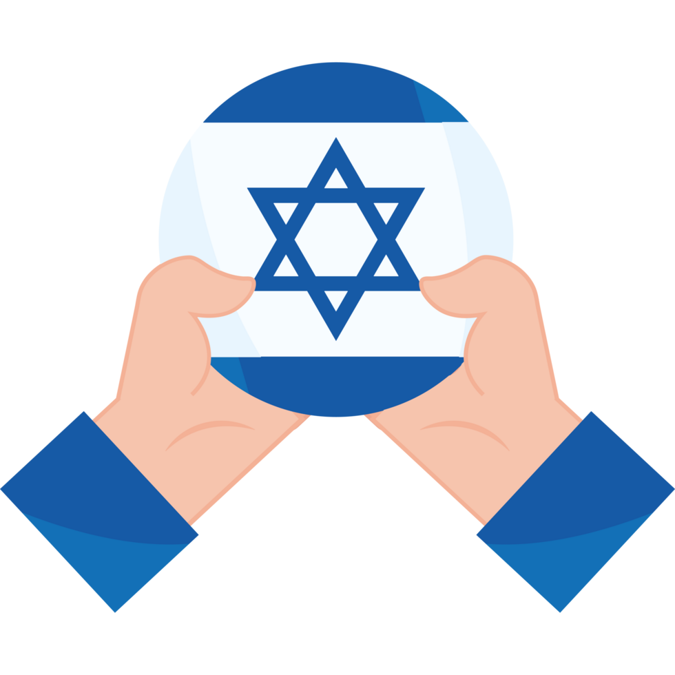 Two hands holding an israeli flag in front of a ball png
