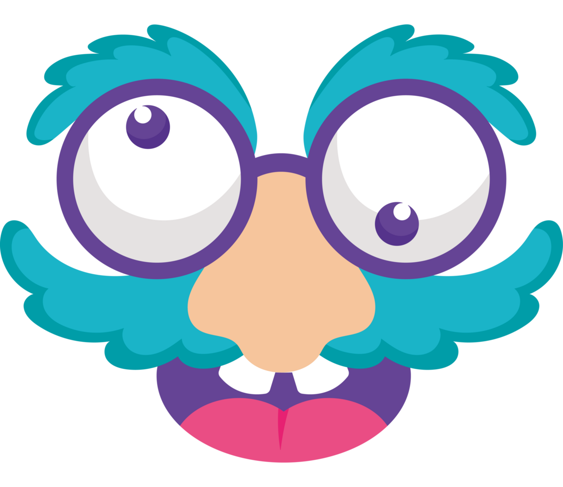 A cartoon blue face with big eyes and a mustache png