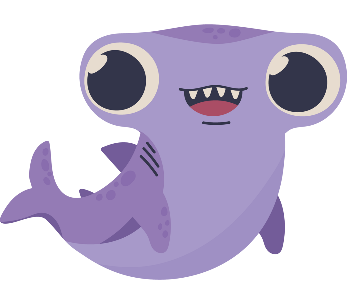 A purple shark with big eyes and big teeth png
