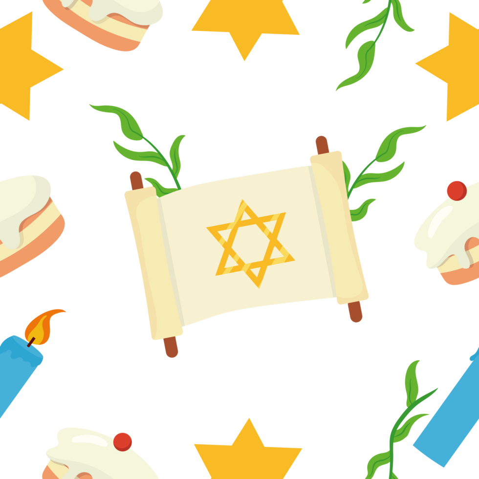 Jewish holiday seamless pattern with candles, star of david, and cake png
