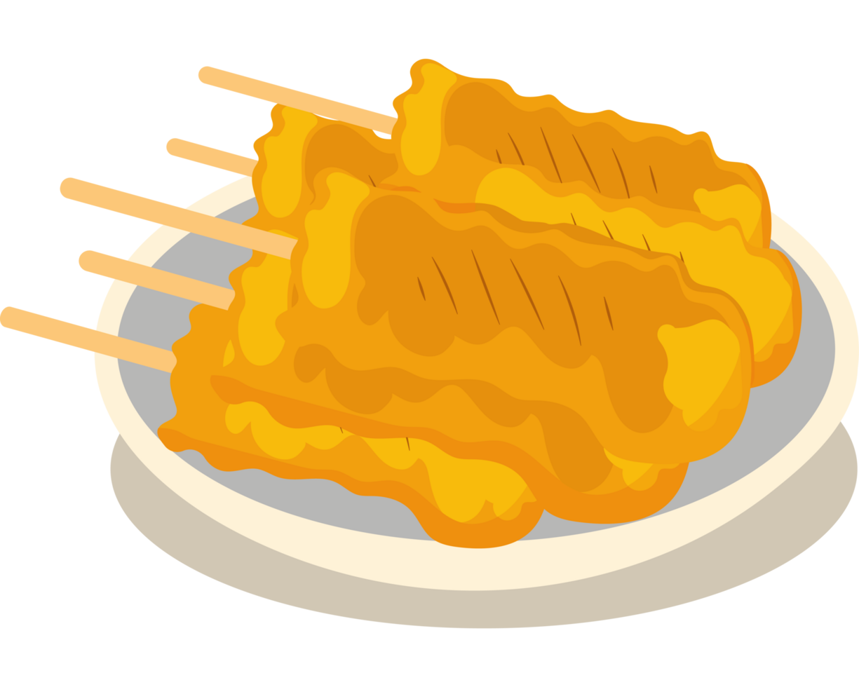 A plate with chicken skewers on it png