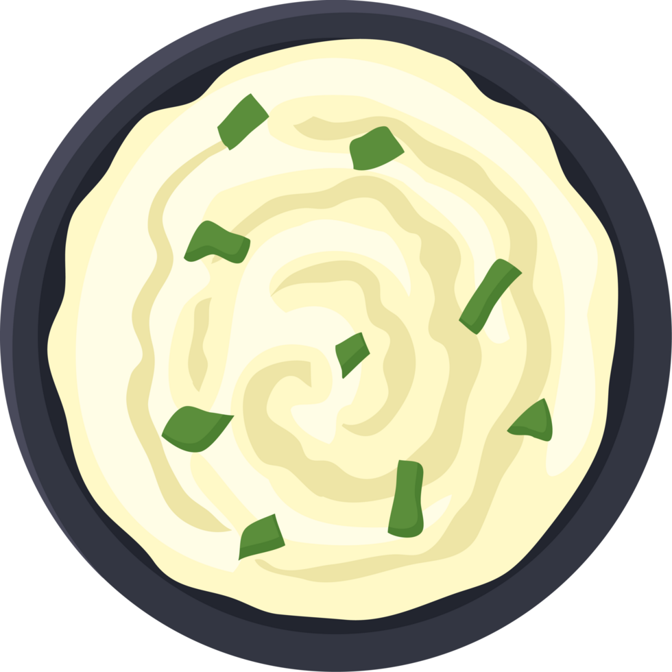A bowl of mashed potatoes with green onions png