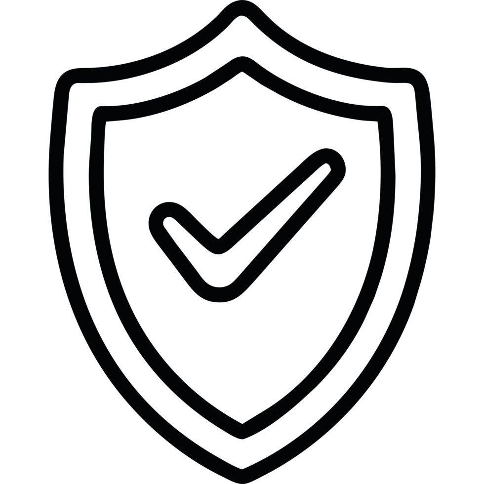 A black and white shield with a tick mark png