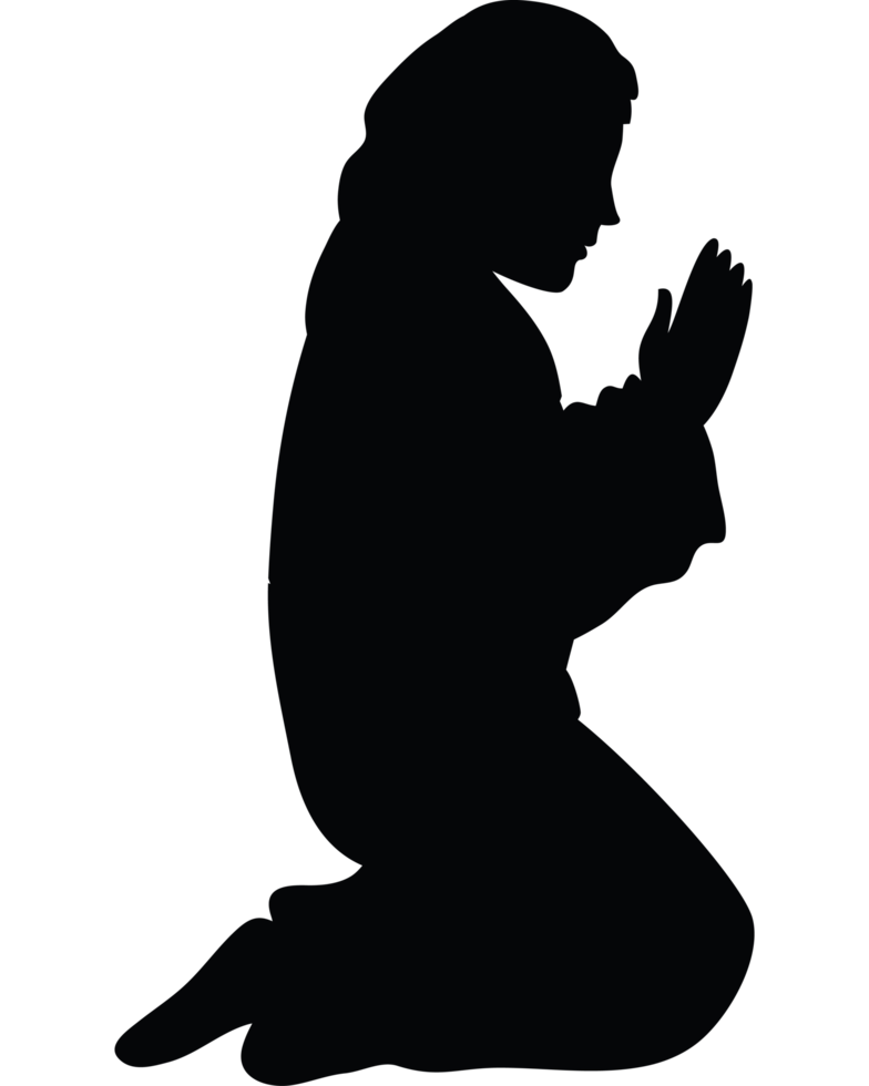 A silhouette of a person kneeling down and praying png