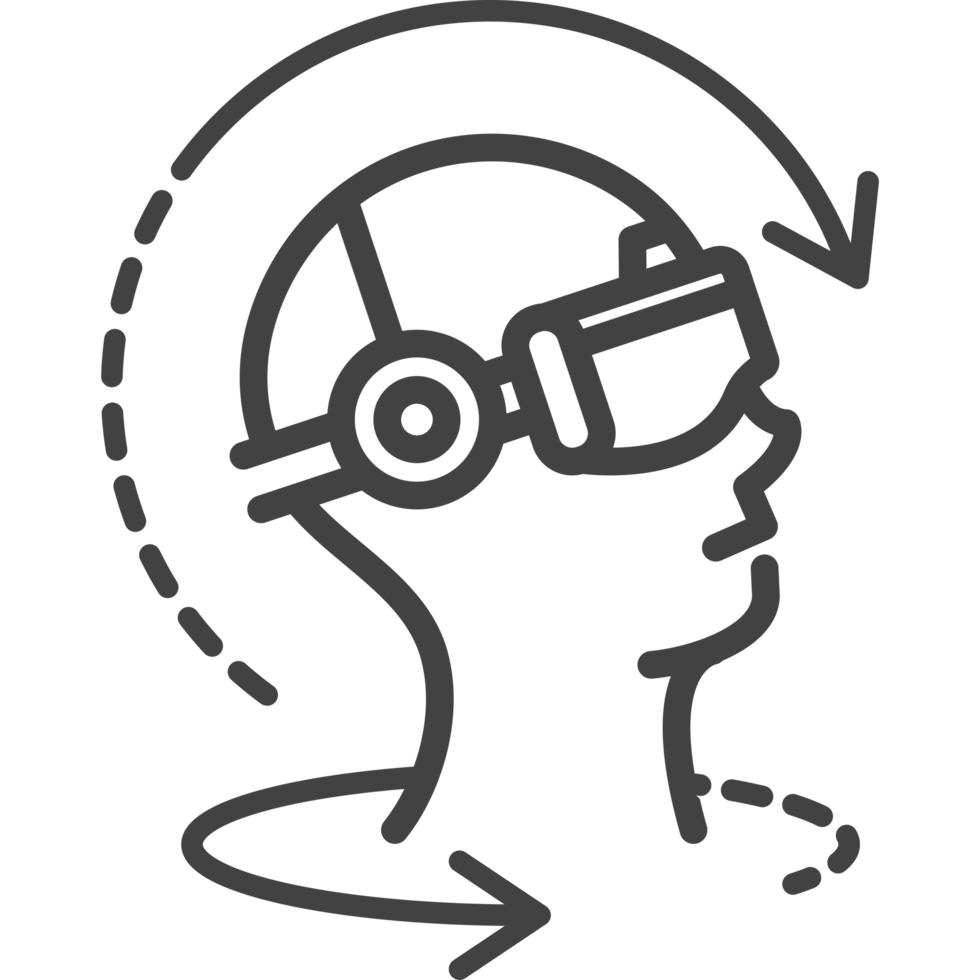 A black and white illustration of a head with a headset on png