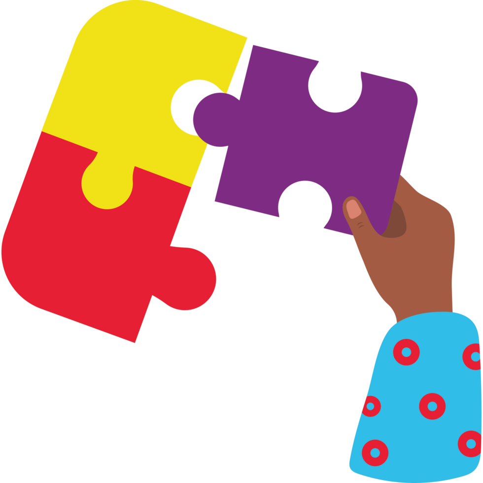 A hand holding a colorful puzzle piece png