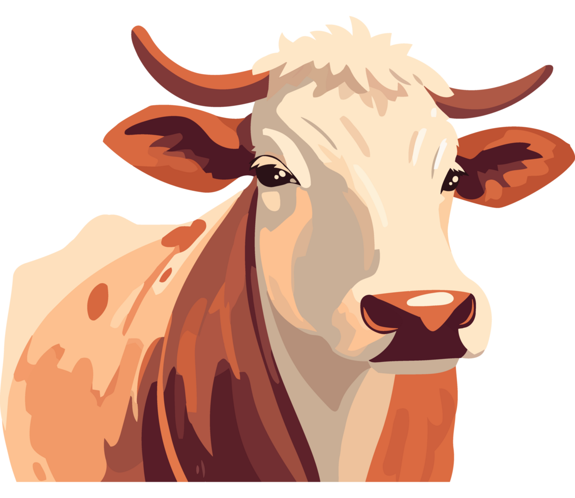 A cow with a big head and horns png