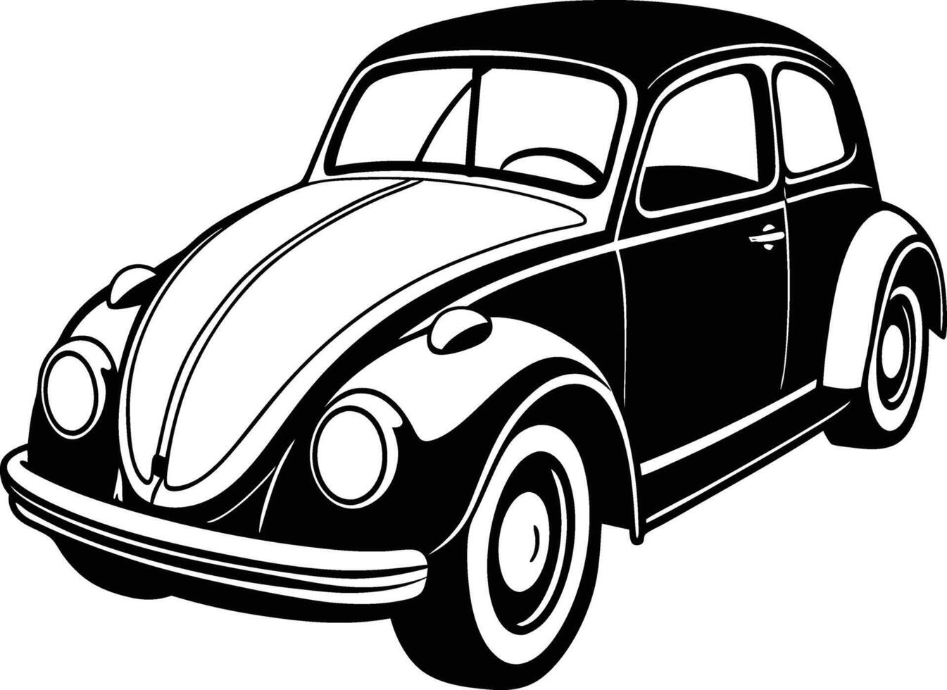 black and white drawing of a volkswagen beetle vector