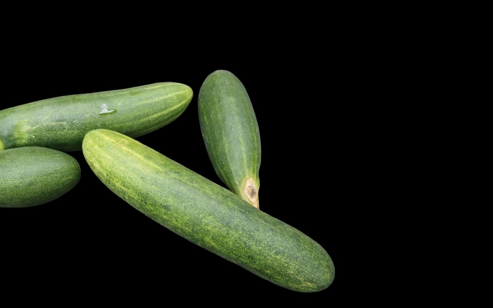 Cucumber vegetable fruit on black background is good for food. photo