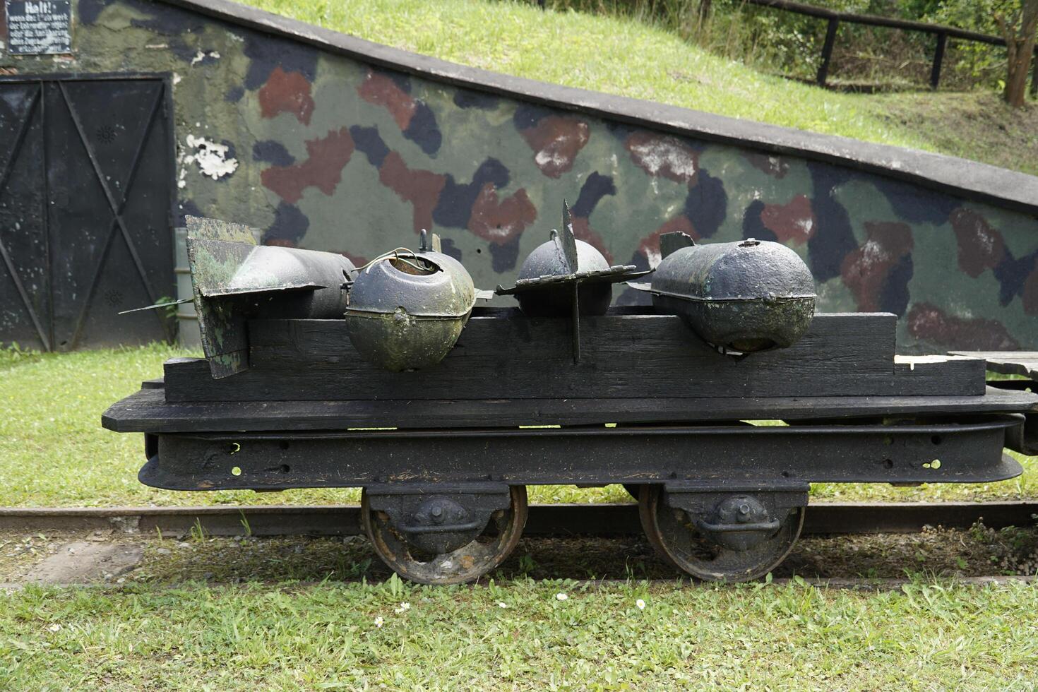 Ludwikowice Klodzkie, Poland - August 10th, 2024 - Train cart with plane missiles at Molke Military Technology Museum photo
