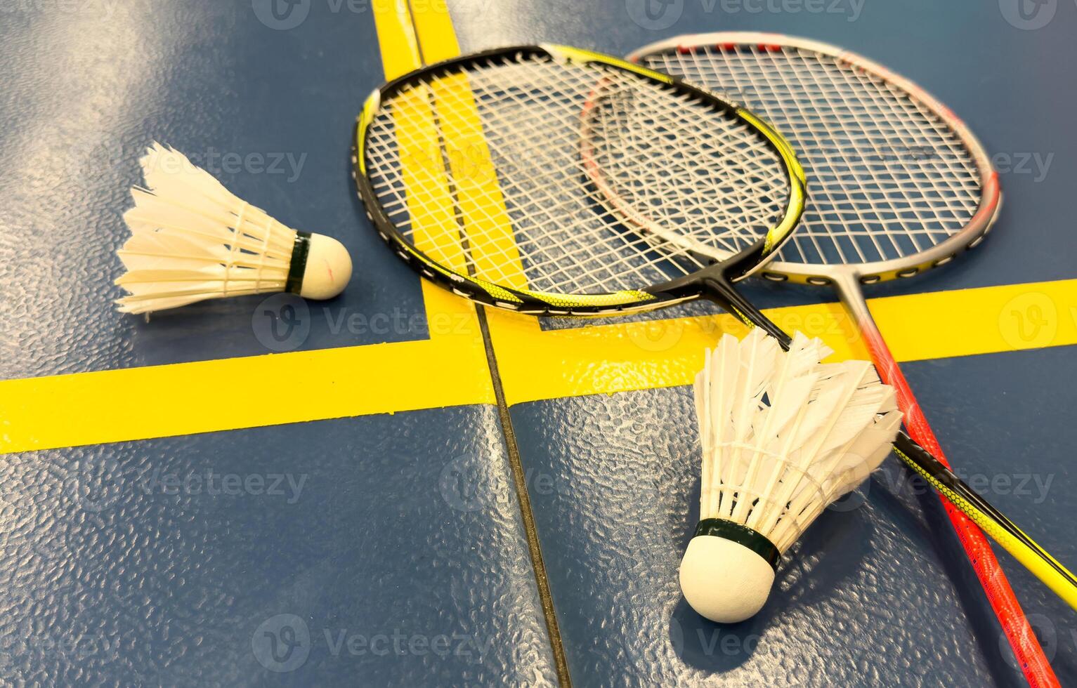 Racket and Shuttlecock with use sport or exercise on a black background. photo