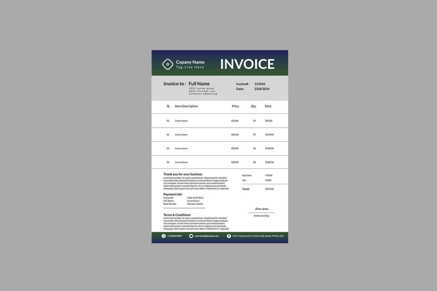 Corporate invoice template Bill memo Cash memo format Invoice design Invoice bill vector