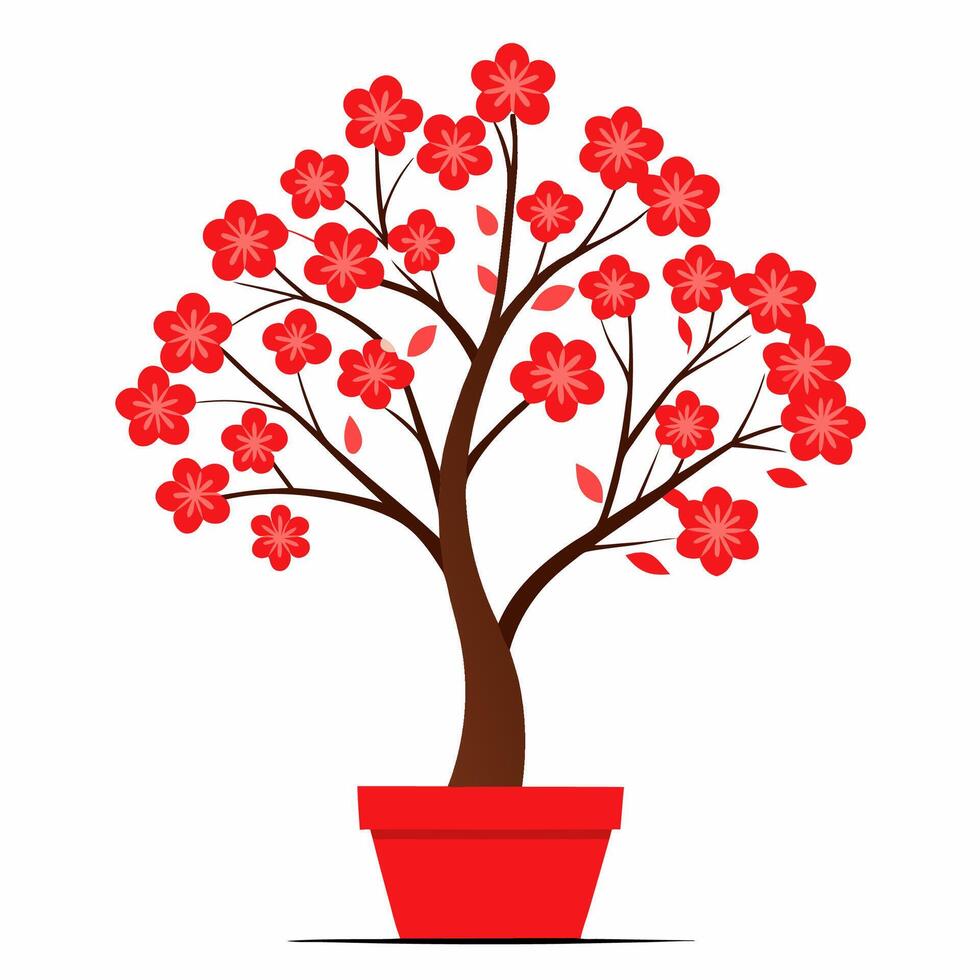 free red flower tree in pot vector