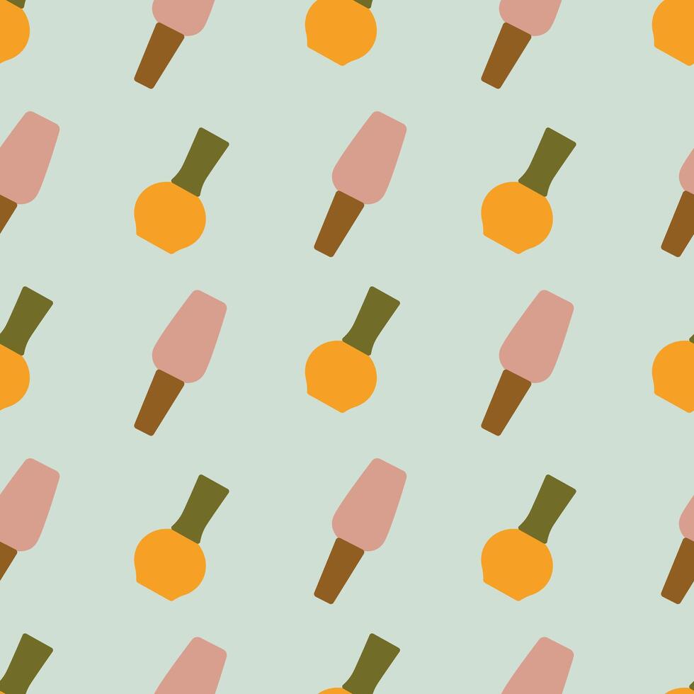 Bottles, flasks seamless pattern. Gel polish or perfume on a light background. Flat illustration for wrapping paper, background, packaging, cover vector