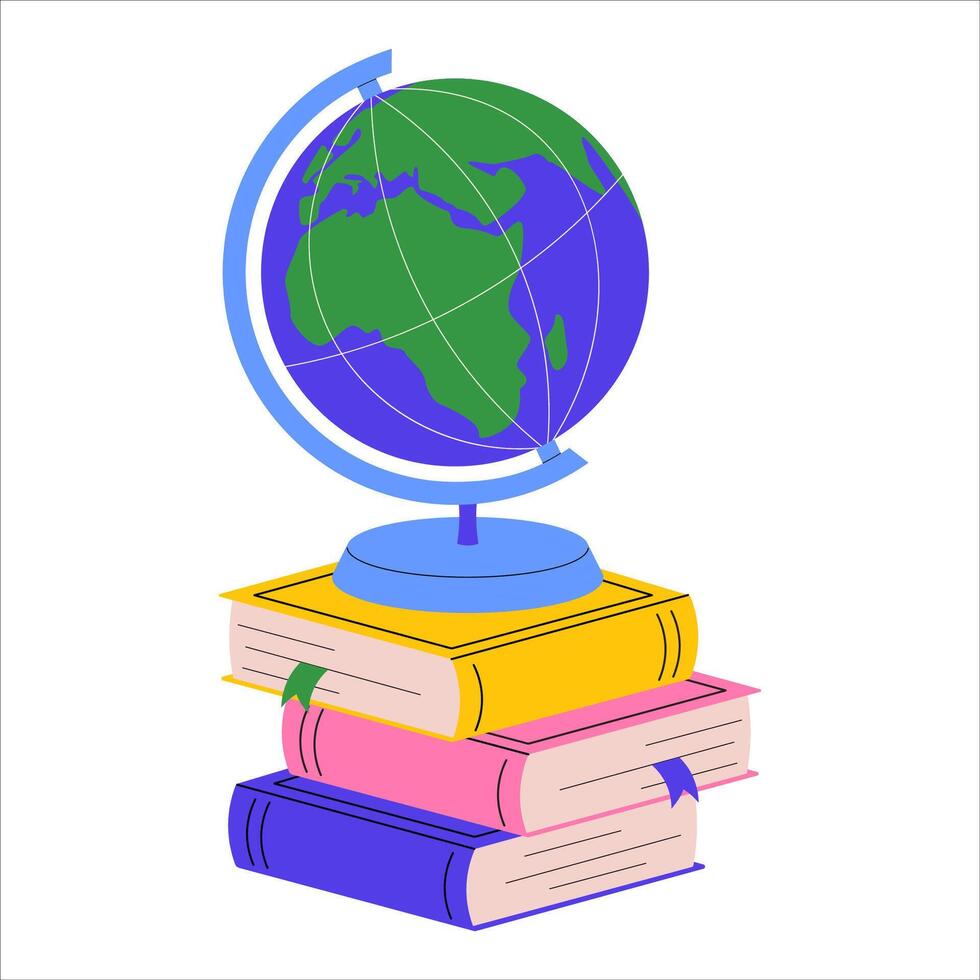Globe placed on a stack of books. composition for school themes, educational materials, and academic designs vector