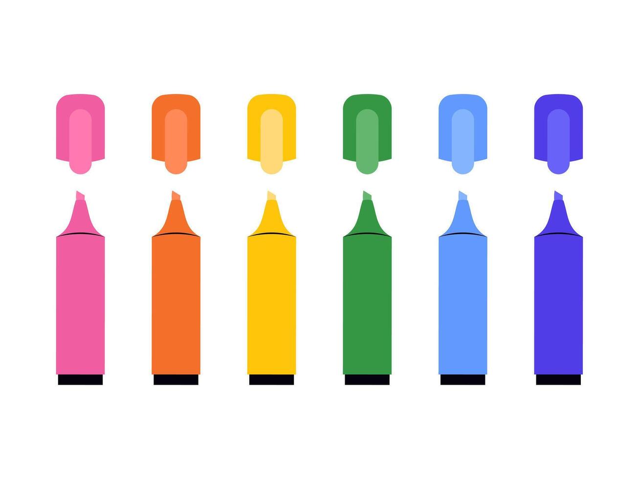 Colorful highlighter set. illustration of text markers for highlighting, educational materials, and office supplies vector