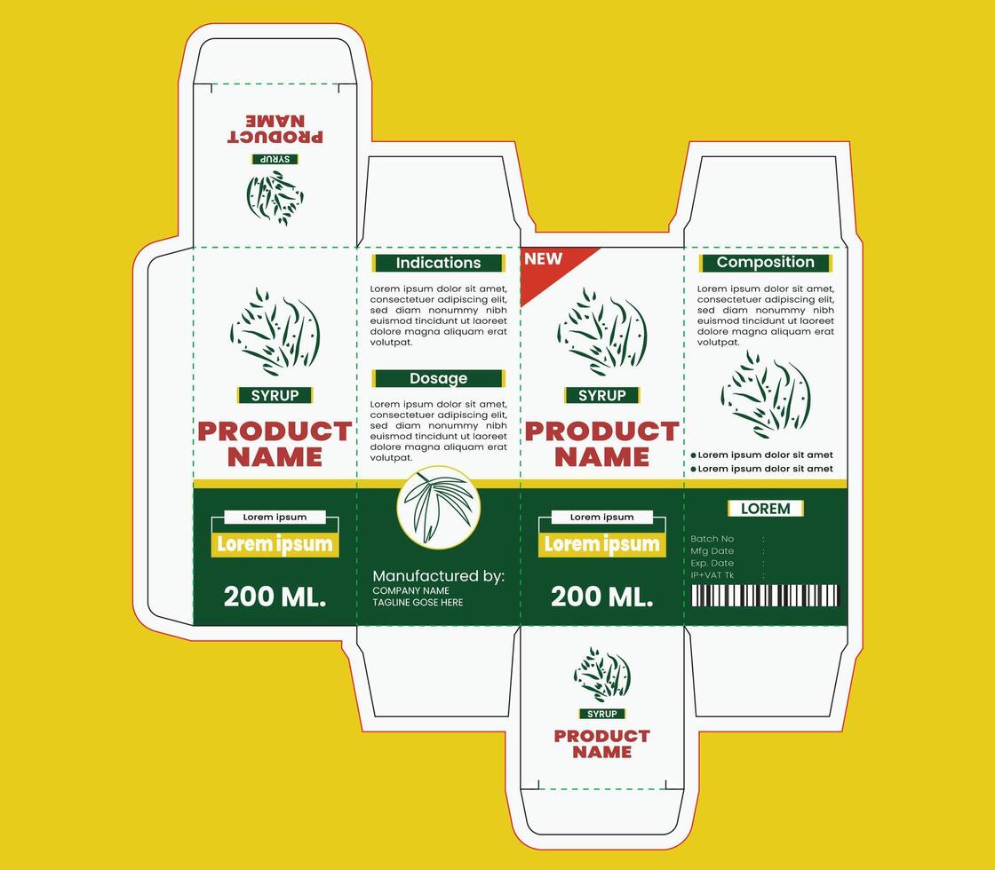 Style corporate medicine or syrup box packaging design vector