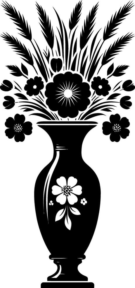 decorative flower vase flat illustration black and white design vector