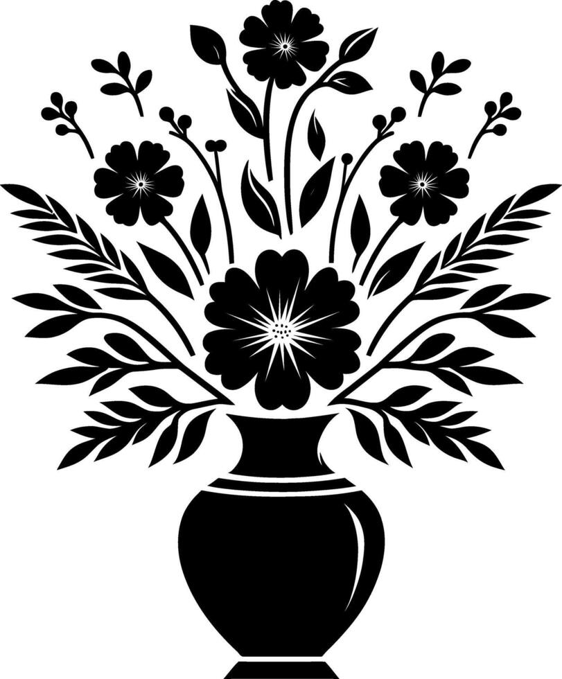 Flower Vase with flower and leaf silhouette flat illustration vector