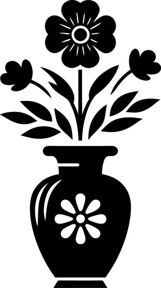 flower vase with flower and leaf flat illustration silhouette vector