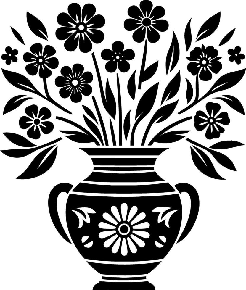 Flower Vase black and white Silhouette vector