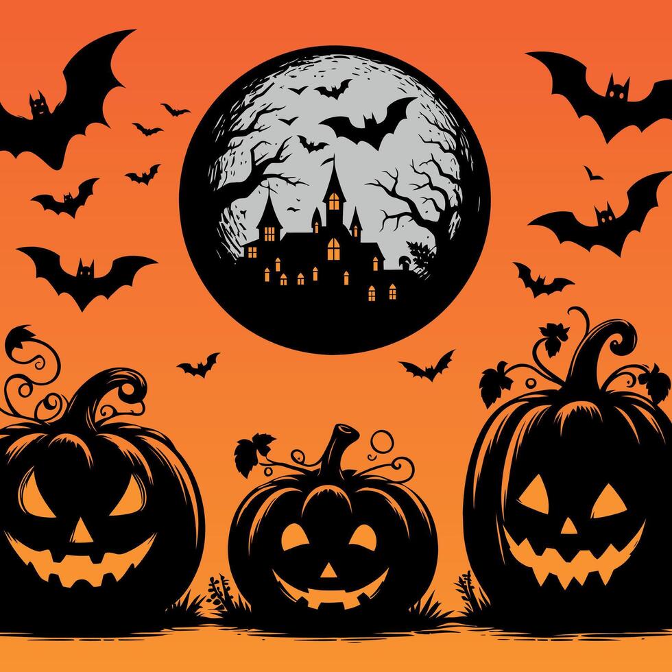 silhouettes of Halloween template and decoration background vector