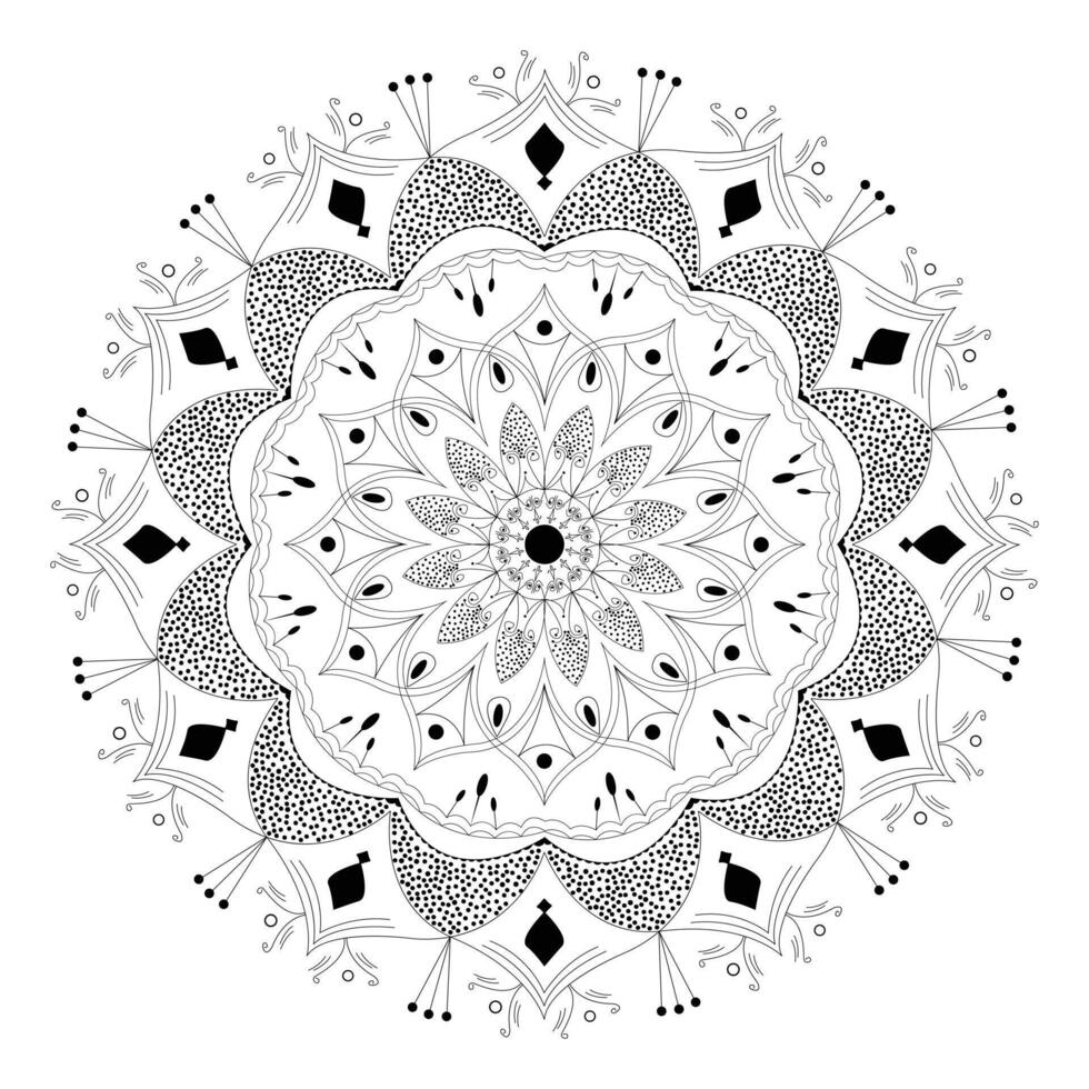 Decorative and ornamental hand drawn mandala design for coloring page, greeting card, invitation, yoga and spa symbols vector