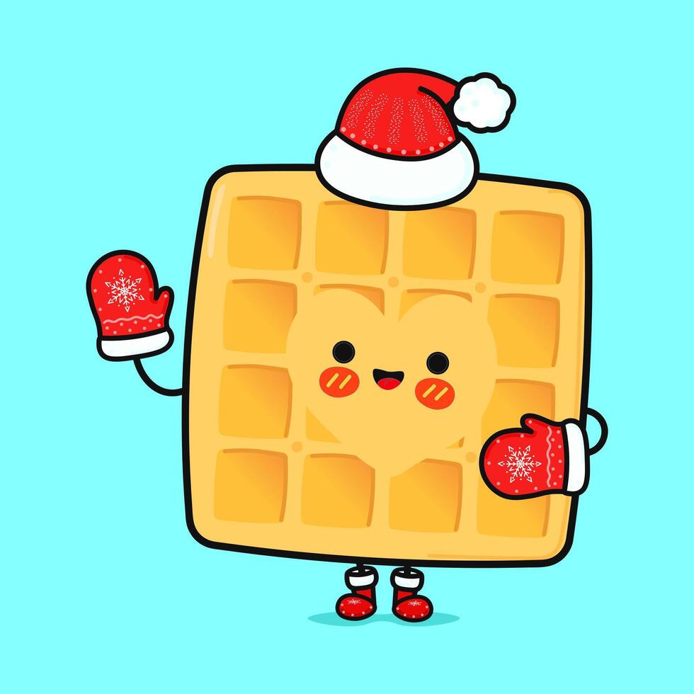 Funny smiling happy Waffles christmas. flat cartoon character illustration icon design. Isolated on blue background vector