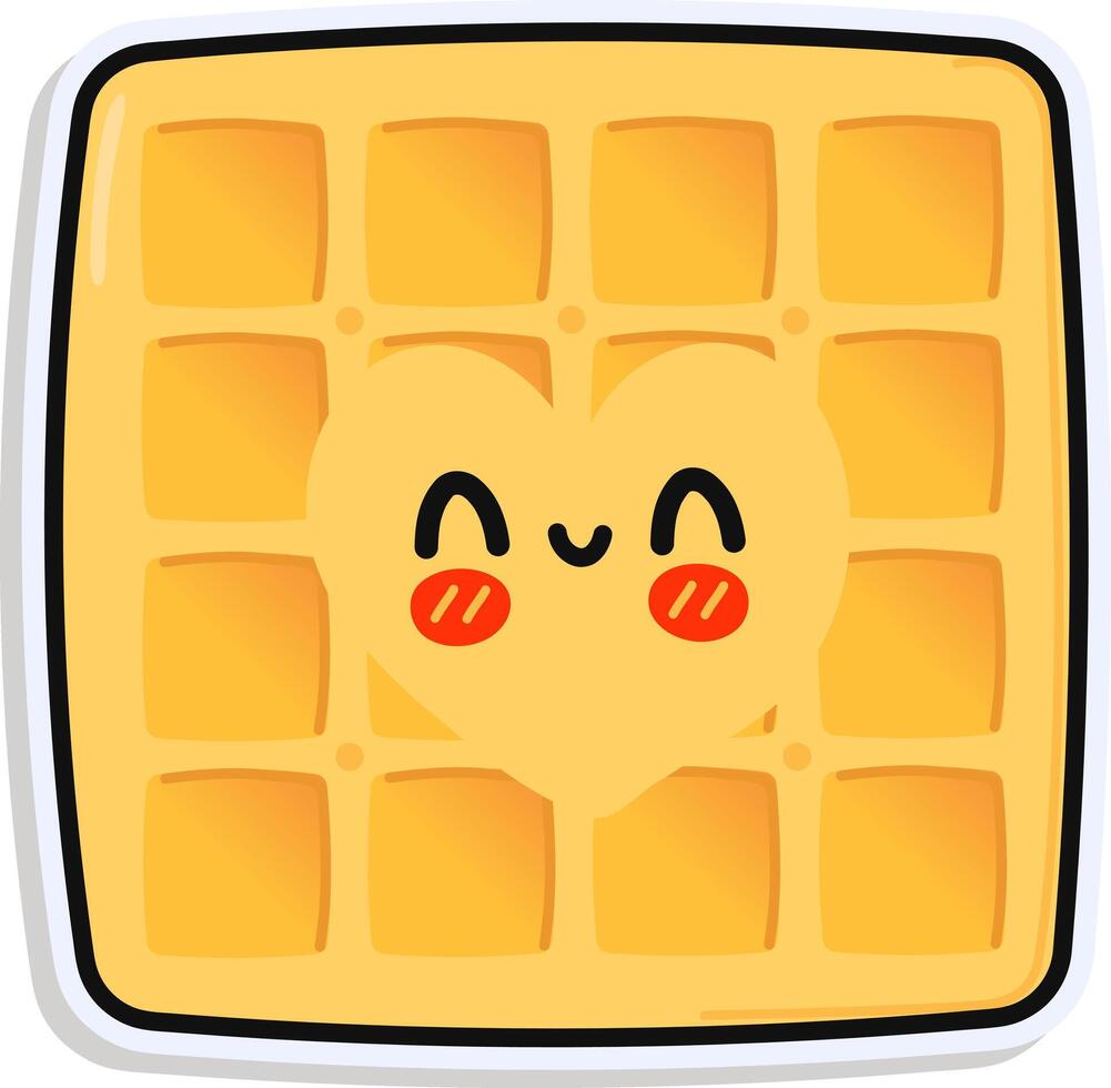 Cute funny Waffles sticker. hand drawn cartoon kawaii character illustration icon. Isolated on background. Waffles card character concept vector