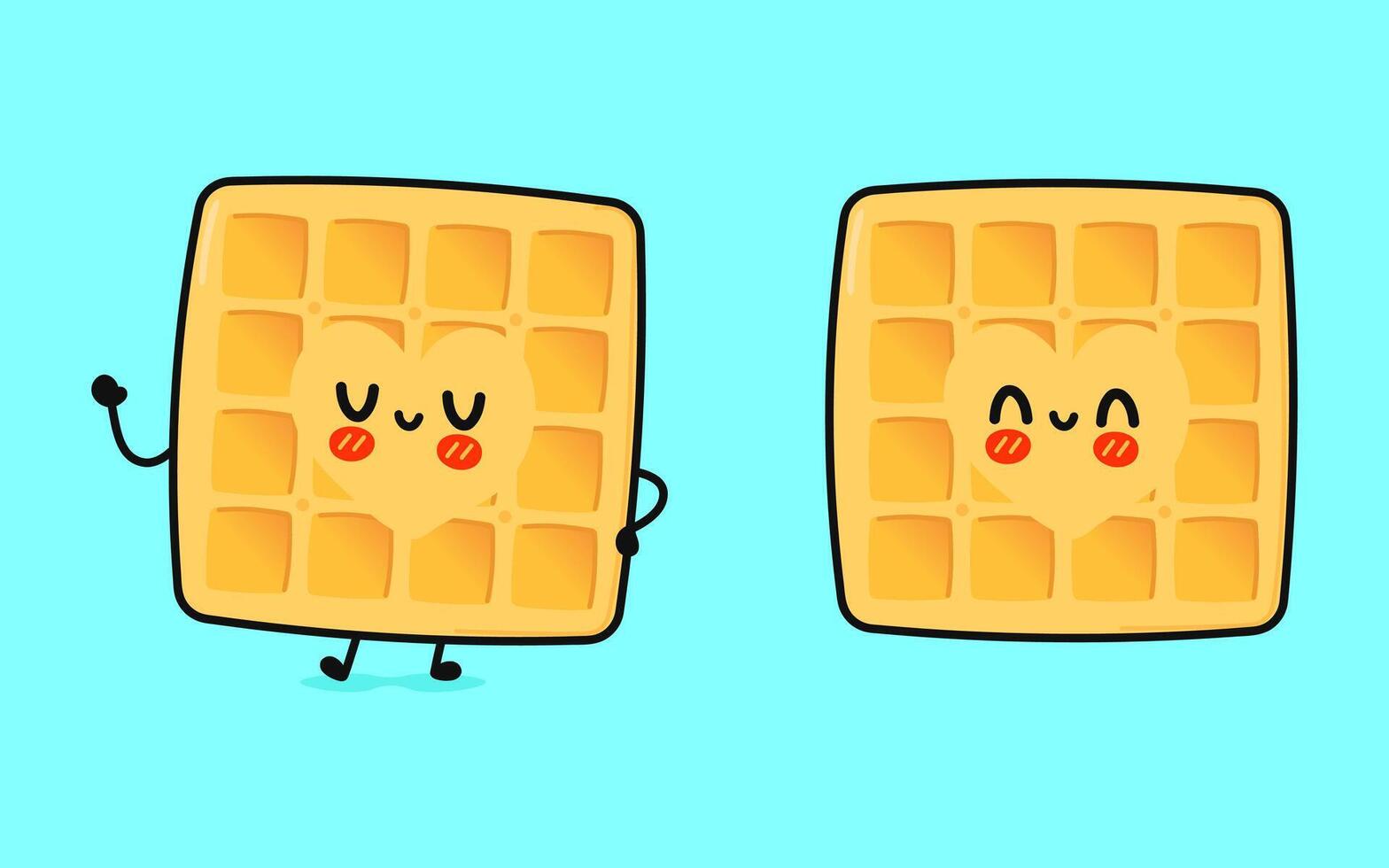Waffles character. hand drawn cartoon kawaii character illustration icon. Isolated on blue background. Waffles character concept vector