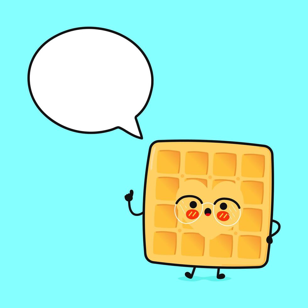Waffles with speech bubble. hand drawn cartoon kawaii character illustration icon. Isolated on blue background. Waffles character concept vector