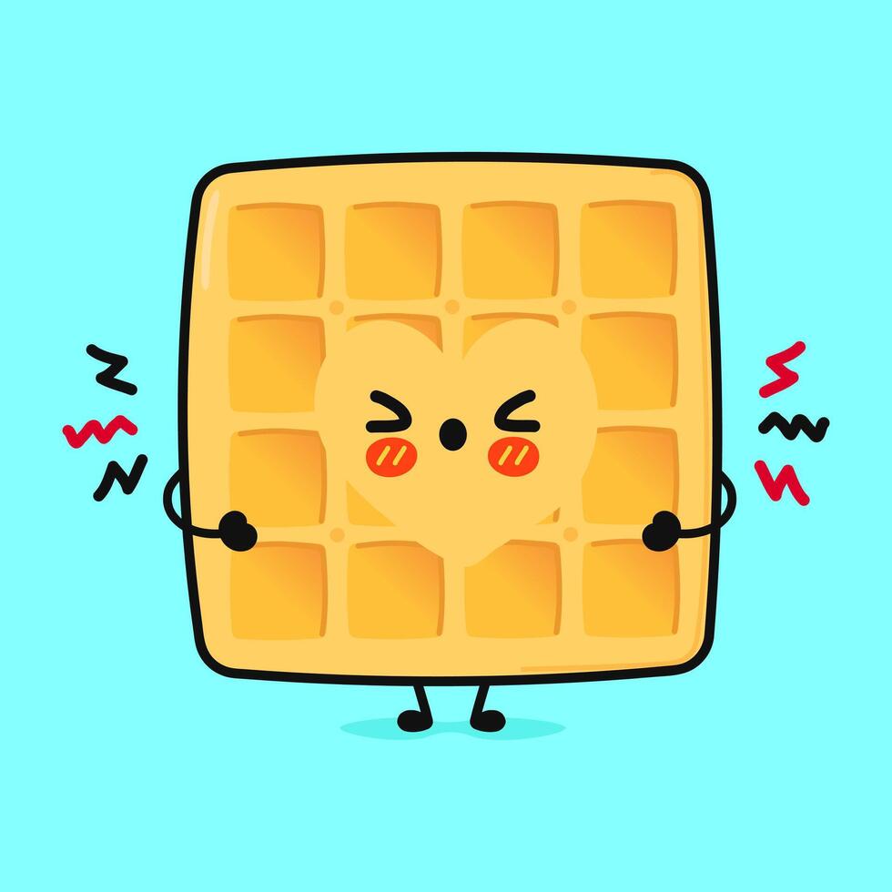 Angry Waffles character. hand drawn cartoon kawaii character illustration icon. Isolated on blue background. Sad Waffles character concept vector